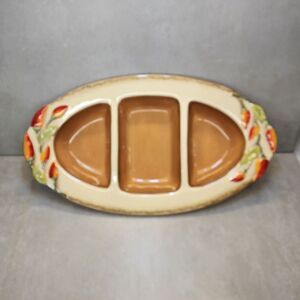 Clay Art 'Serrano' Hand-Painted Oval 3-Way Divided Serving Dish 17"